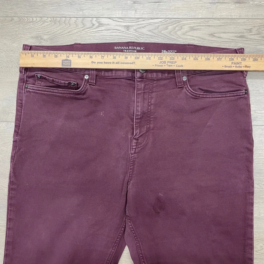 Banana Republic Slim Traveler Pants Mens 38x32 Blackberry Wine S/488420-15 FAIR